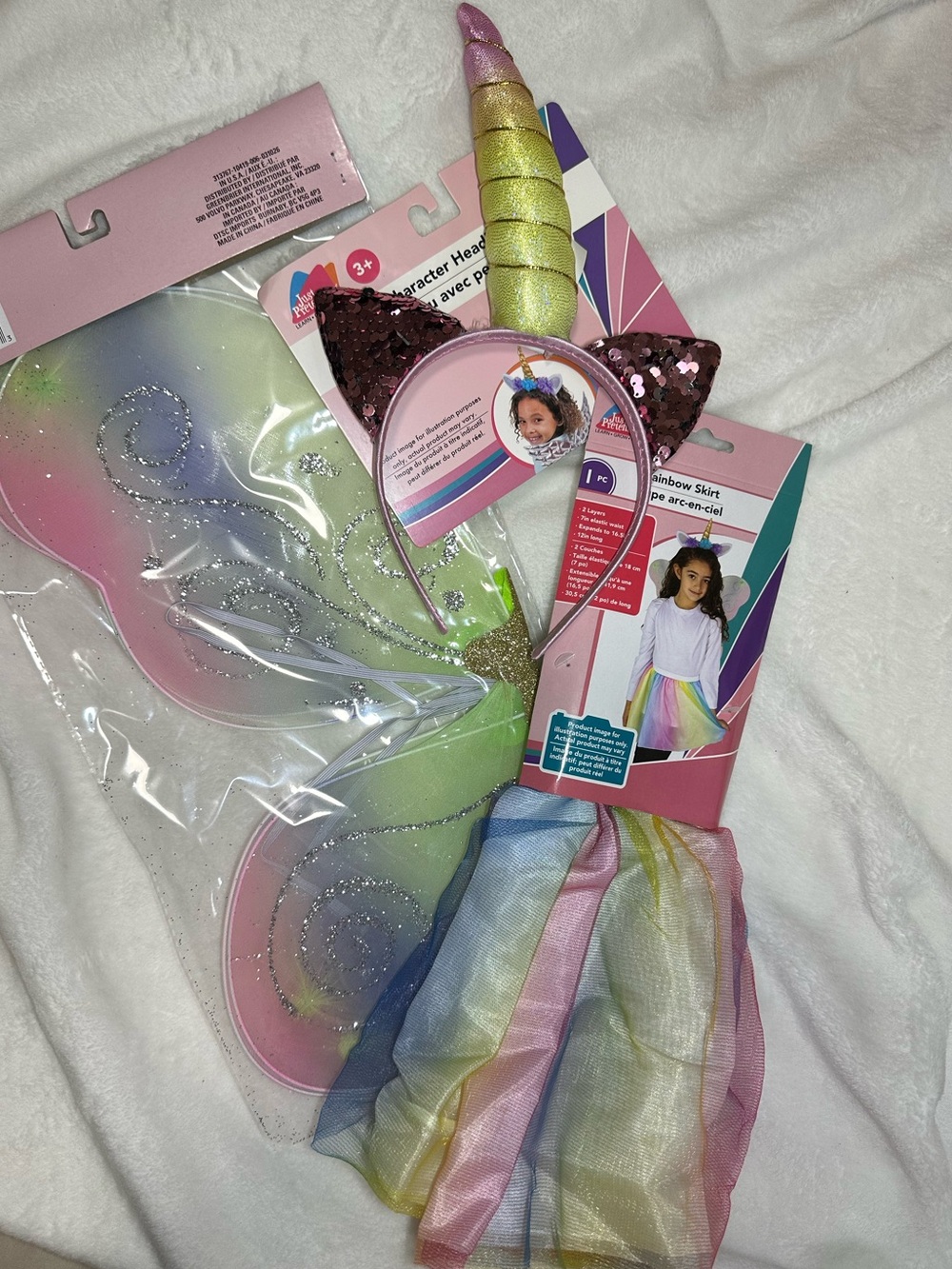 Unicorn Costume Set Rainbow Skirt Headband Fairy Wings Dress Up Lot - 3 PCS